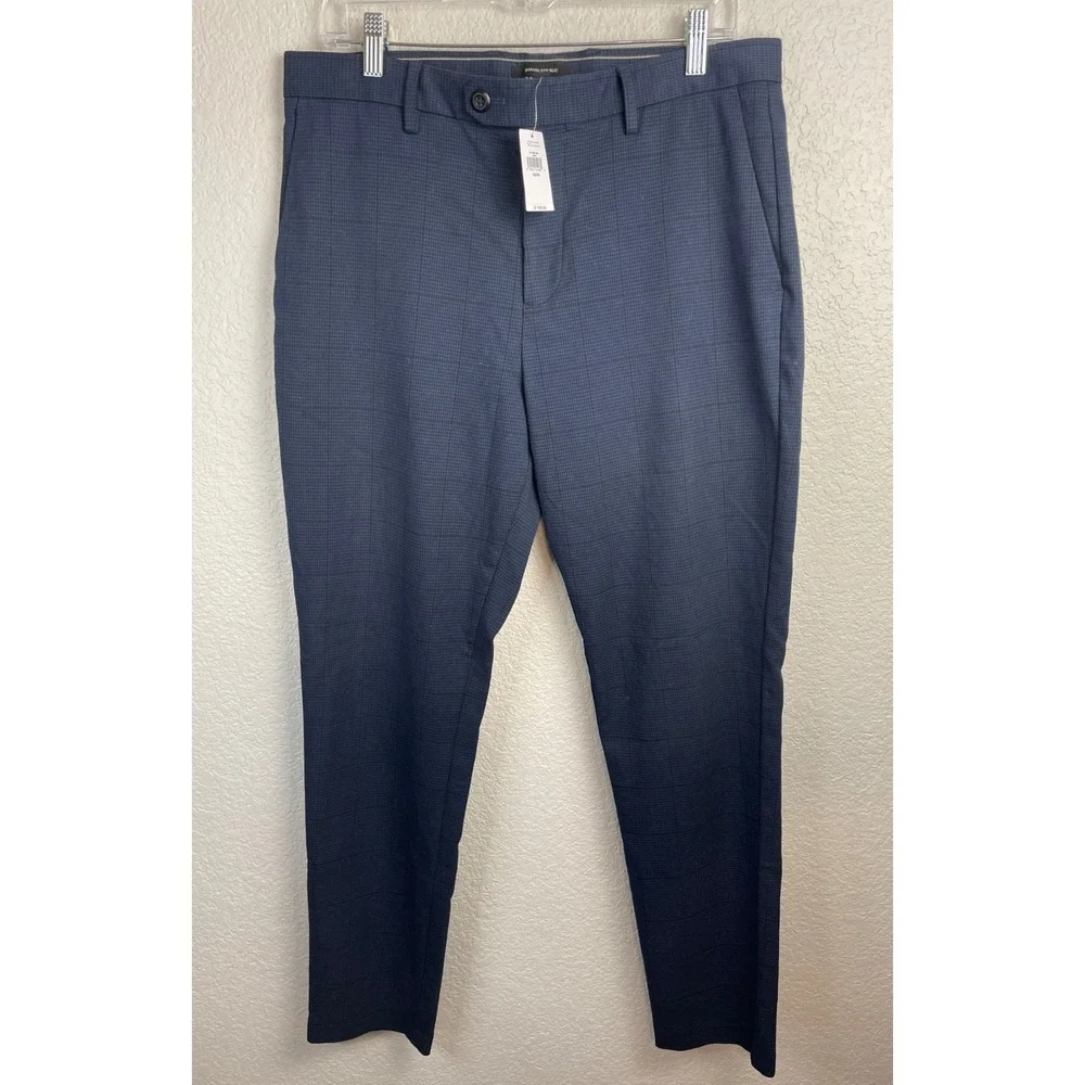 Banana Republic Slim Tapered Fit Pants Slacks Mens 32x34 Blue‎ Windowpane Plaid